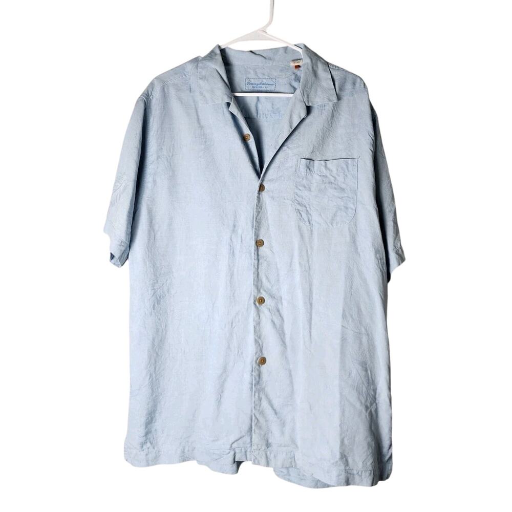 Tommy Bahama Hawaii Camp Shirt Size Large Royal Floral Sky Blue 100%‎ Silk